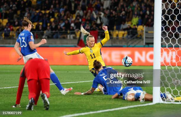 Stina Blackstenius of Sweden scores her team's third goal during the FIFA Women's World Cup Australia & New Zealand 2023 Group G match between Sweden...