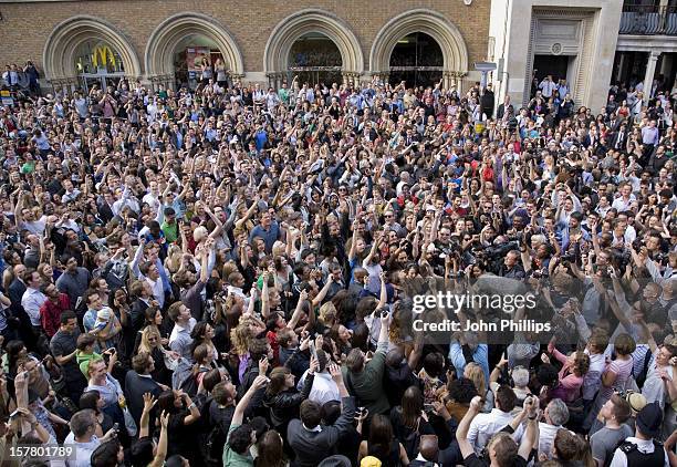 General View Of The Crowd Who Gathered For A Flash Mob Tribute To Michael Jackson Outside Liverpool Street Station In London.