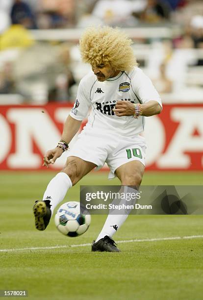 Carlos Valderrama of the Colorado Rapids takes a shot versus the Los Galaxy in their MLS game at the Rose Bowl in Pasadena, California. DIGITAL IMAGE...