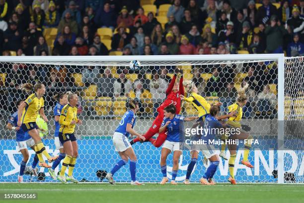 Amanda Ilestedt of Sweden heads to score the team's first goal during the FIFA Women's World Cup Australia & New Zealand 2023 Group G match between...