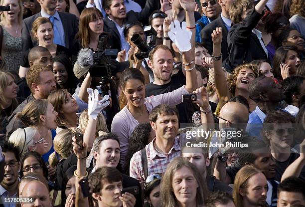 General View Of The Crowd Who Gathered For A Flash Mob Tribute To Michael Jackson Outside Liverpool Street Station In London.