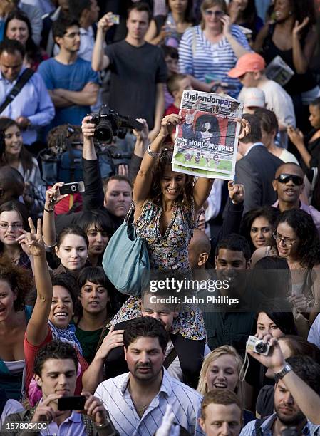 General View Of The Crowd Who Gathered For A Flash Mob Tribute To Michael Jackson Outside Liverpool Street Station In London.