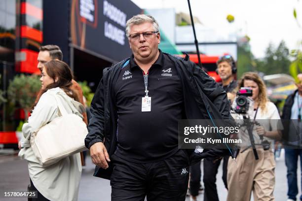 Otmar Szafnauer, team principal of Alpine F1 walks in the paddock during the Sprint Shootout/Sprint ahead of the F1 Grand Prix of Belgium at Circuit...