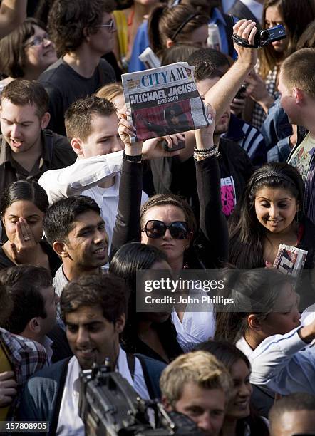 General View Of The Crowd Who Gathered For A Flash Mob Tribute To Michael Jackson Outside Liverpool Street Station In London.