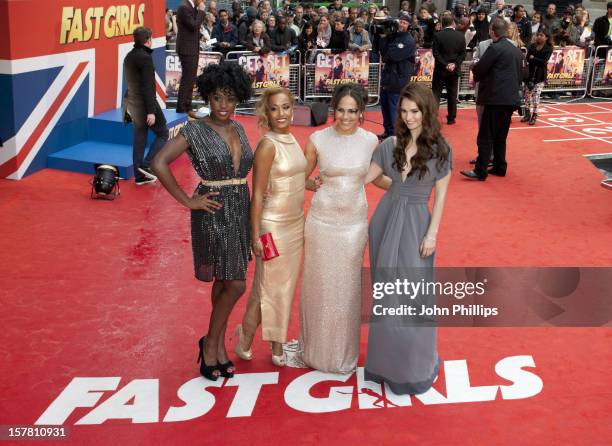 Lashana Lynch, Lorraine Burroughs, Leonora Crichlow And Lily James Arriving At The World Premiere Of Fast Girls At The Odeon West End In Leicester...
