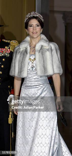 Crown Princess Mary Of Denmark Attends The Traditional New Year Gala Dinner, At Amalienborg Palace In Copenhagen Denmark.