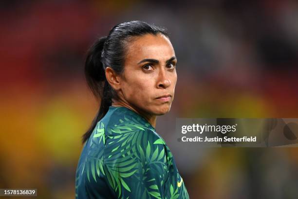 Marta of Brazil is seen during the warm up prior to the FIFA Women's World Cup Australia & New Zealand 2023 Group F match between France and Brazil...