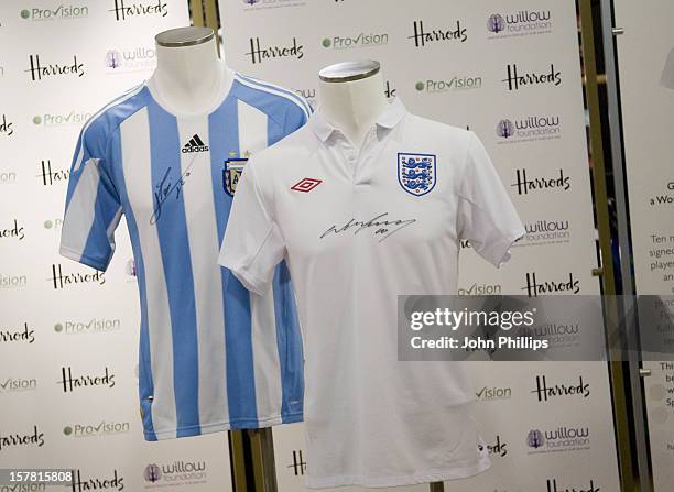 General View Of The National Shirts, Each Signed By The Respective No 10 Player Including: Rooney, Fabregas And Messi That Will Later Be Auctioned...