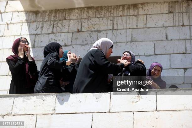 Relatives of 19-year-old Qusay Jamal Matan, who killed by Israeli settlers in gun attack, mourn during funeral ceremony in Burka village of Ramallah,...