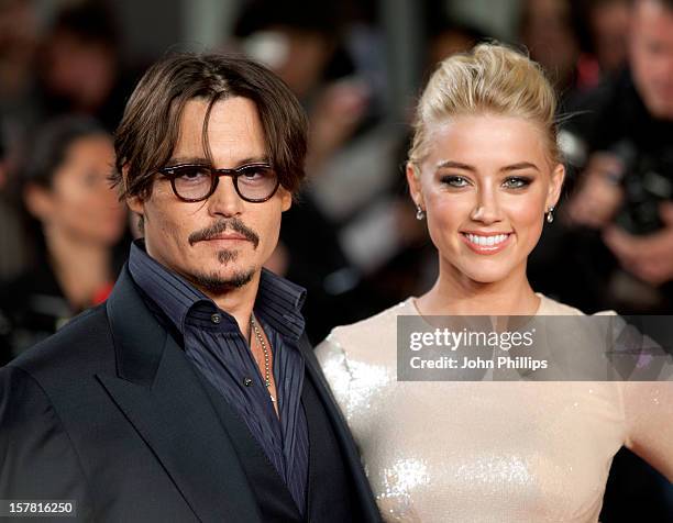 Johnny Depp And Amber Heard Attend The European Premiere Of 'The Rum Diary' At The Odeon Kensington, London.