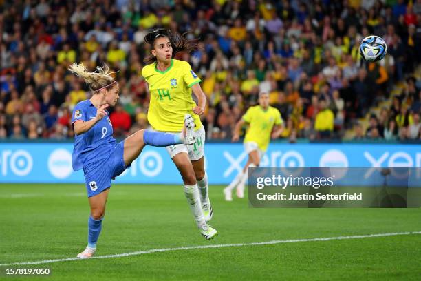 Eugenie Le Sommer of France heads to score her team's first goal during the FIFA Women's World Cup Australia & New Zealand 2023 Group F match between...