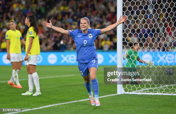 Eugenie Le Sommer of France celebrates after scoring her team's first goal during the FIFA Women's World Cup Australia & New Zealand 2023 Group F...