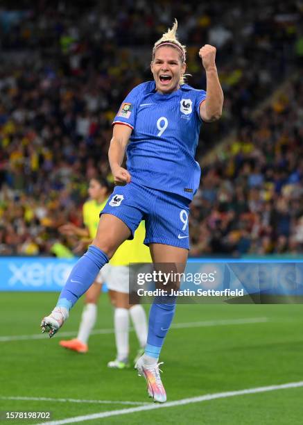 Eugenie Le Sommer of France celebrates after scoring her team's first goal during the FIFA Women's World Cup Australia & New Zealand 2023 Group F...