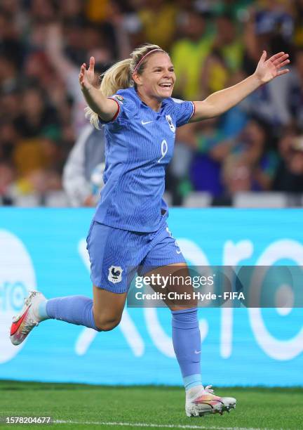 Eugenie Le Sommer of France celebrates after scoring her team's first goal during the FIFA Women's World Cup Australia & New Zealand 2023 Group F...