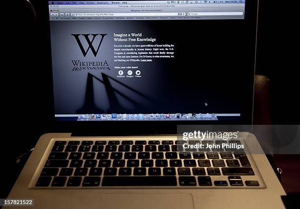 General View Of The Wikipedia'S English Home Page As Wikipedia, Blacked Out Its Web Pages As Part Of A Global Protest Against Anti-Piracy Legislation...