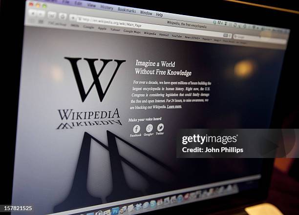 General View Of The Wikipedia'S English Home Page As Wikipedia, Blacked Out Its Web Pages As Part Of A Global Protest Against Anti-Piracy Legislation...