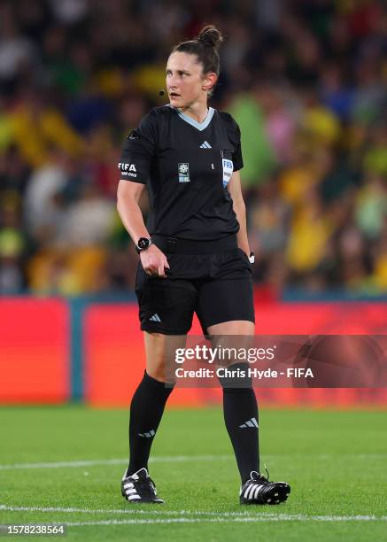 Referee Kate Jacewicz looks on during the FIFA Women's World Cup Australia & New Zealand 2023 Group F match between France and Brazil at Brisbane...