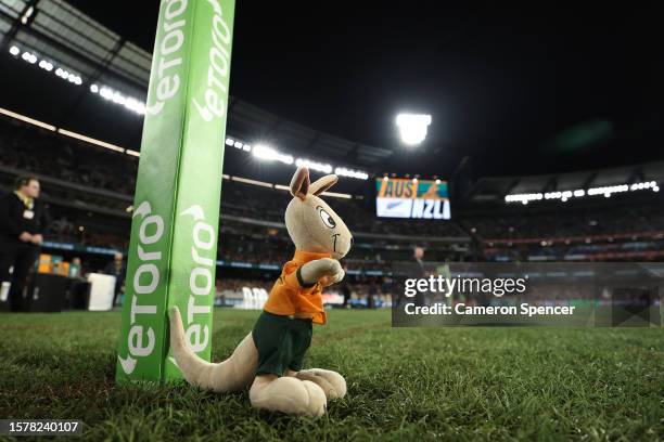 Wally the Wallabies mascot during the The Rugby Championship & Bledisloe Cup match between the Australia Wallabies and the New Zealand All Blacks at...