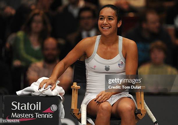 Heather Watson of Great Britain during match against Mark Philippoussis of Australia and Anne Keothavong of Great Britain on Day Two of the Statoil...