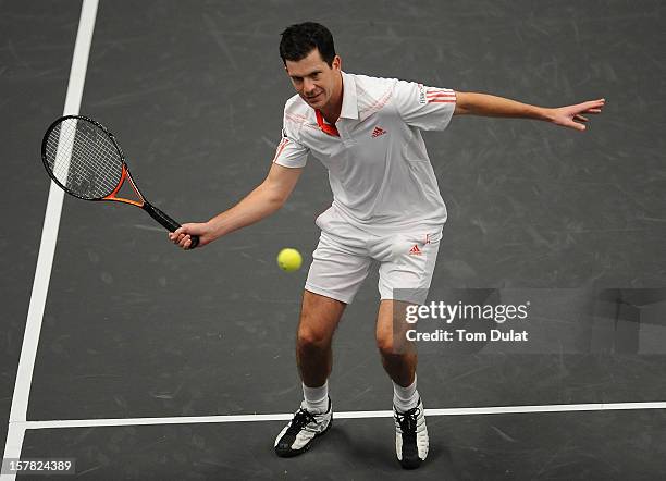 Tim Henman of Great Britain during match against Mark Philippoussis of Australia and Anne Keothavong of Great Britain on Day Two of the Statoil...