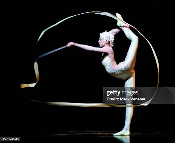 Ribbon performer of Cirque du Soleil performs 'Alegria' at Ahoy on December 6, 2012 in Rotterdam, Netherlands.