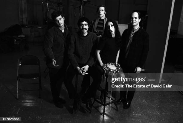 Old timey jug band the Jim Kwenskin Jug Band pose for a portrait on March 2, 1966 in the recording studios of Vanguard Records in New York City, New...