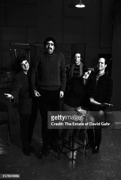Old timey jug band the Jim Kweskin Jug Band pose for a portrait on March 2, 1966 in the recording studios of Vanguard Records in New York City, New...