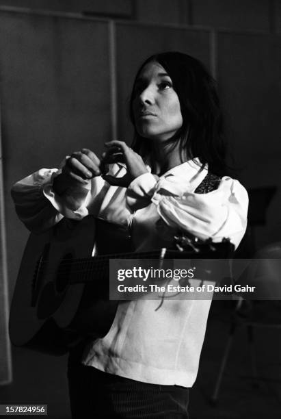 Singer songwriter Buffy Sainte-Marie recording on March 2, 1966 in the studios of Vanguard Records in New York City, New York.