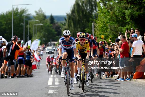 Josef Černý of Czech Republic and Team Soudal - Quick Step and Sam Oomen of The Netherlands and Team Jumbo-Visma lead the peloton during the 80th...