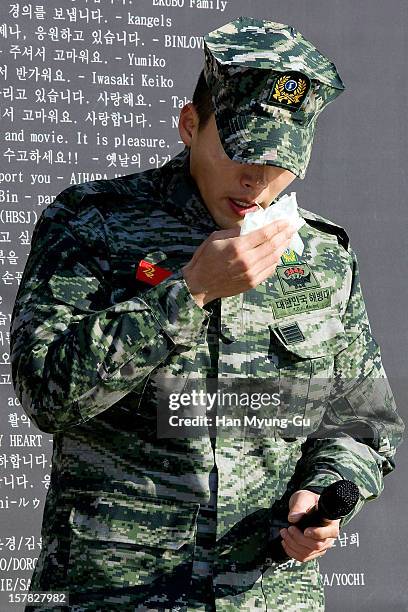 Actor Hyun Bin is seen after being discharged from the military service on December 6, 2012 in Gyeonggi-do, South Korea.