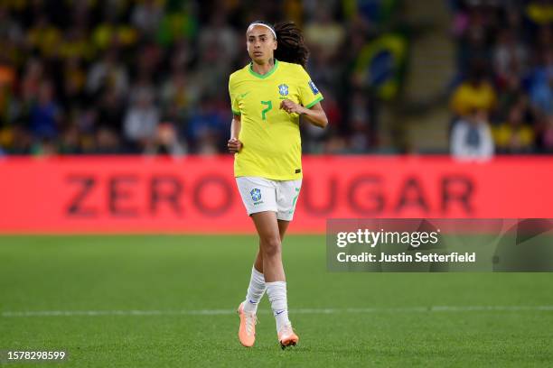 Andressa of Brazil looks on during the FIFA Women's World Cup Australia & New Zealand 2023 Group F match between France and Brazil at Brisbane...