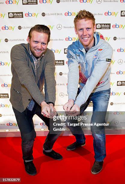 Olympic gold medal winners Jonas Reckermann and Julius Brink attend the Ebay Pop-Up Store opening at Oranienburger Strasse on December 6, 2012 in...