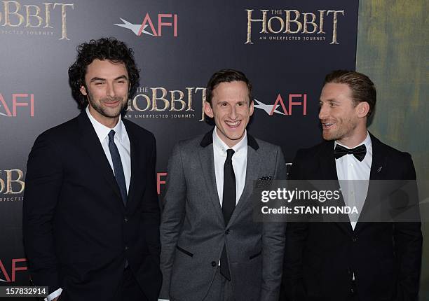 Irish actor Aidan Turner , British actor Adam Brown and New Zealand actor Dean O'Gorman arrive at the US premiere of "The Hobbit: An Unexpected...