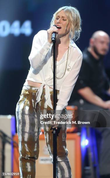 Recording artist Natasha Bedingfield performs during rehearsals for the American Giving Awards Presented By Chase at the Pasadena Civic Auditorium on...