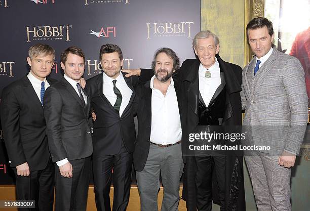 Martin Freeman, Elijah Wood, Andy Serkis, Sir Peter Jackson, Sir Ian McKellen, and Richard Armitage attend "The Hobbit: An Unexpected Journey" New...