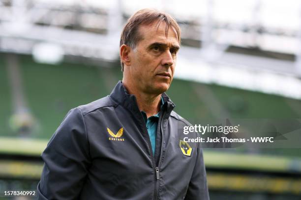 Julen Lopetegui, Manager of Wolverhampton Wanderers inspects the pitch ahead of the pre-season friendly match between Celtic and Wolverhampton...