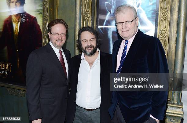 President Bob Gazzale, filmmaker Sir Peter Jackson, and CEO of Sony Corp Sir Howard Stringer attend "The Hobbit: An Unexpected Journey" New York...