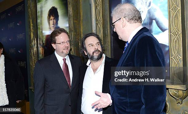 President Bob Gazzale, filmmaker Sir Peter Jackson, and CEO of Sony Corp Sir Howard Stringer attend "The Hobbit: An Unexpected Journey" New York...