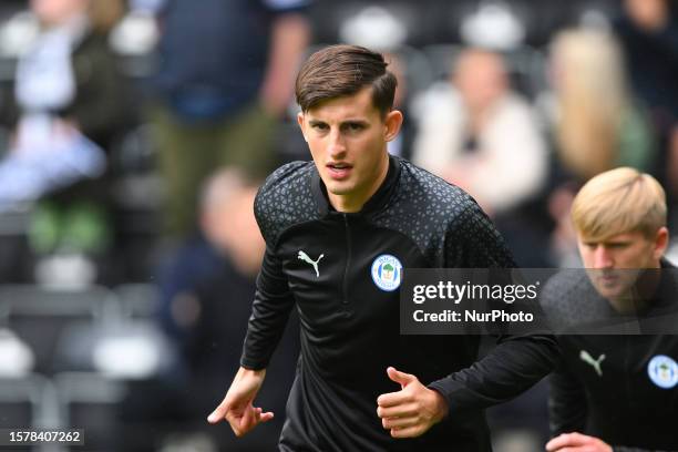 Kelland Watts of Wigan Athletic during the Sky Bet League 1 match between Derby County and Wigan Athletic at the Pride Park, Derby on Saturday 5th...