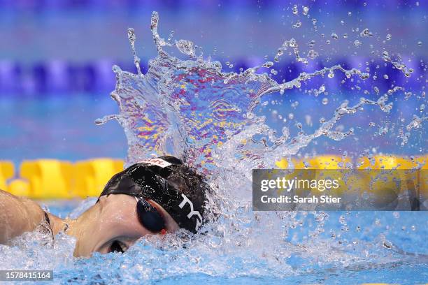 Katie Ledecky of Team United States competes in the Women's 800m Freestyle Final on day seven of the Fukuoka 2023 World Aquatics Championships at...