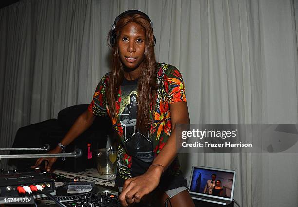 Honey Dijon spins at the amfAR Inspiration Miami Beach Party at Soho Beach House on December 6, 2012 in Miami Beach, Florida.