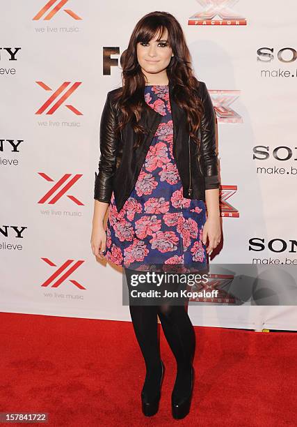 Recording artist Demi Lovato arrives at The X-Factor Viewing Party at on December 6, 2012 in Los Angeles, California.