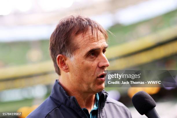 Julen Lopetegui, Manager of Wolverhampton Wanderers is interviewed ahead of the pre-season friendly match between Celtic and Wolverhampton Wanderers...