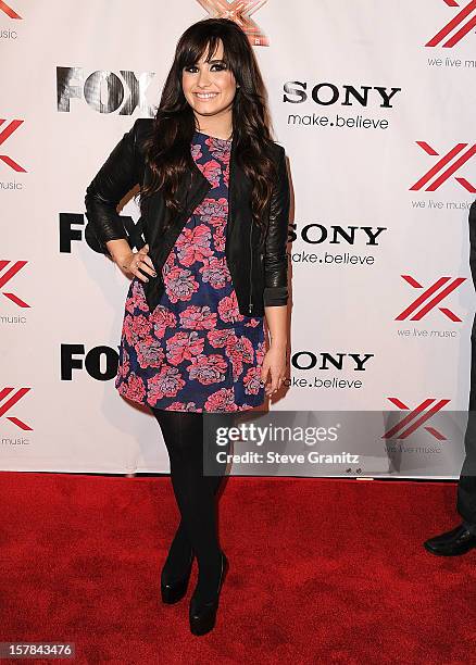 Demi Lovato arrives at the "The X Factor" Viewing Party Sponsored By Sony X Headphones at Mixology101 & Planet Dailies on December 6, 2012 in Los...