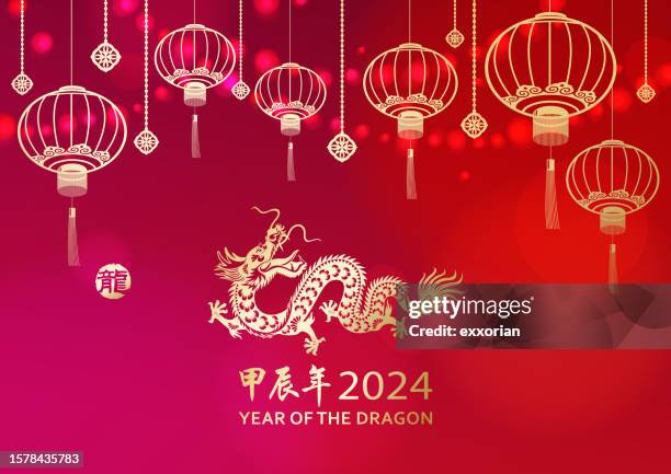 celebration chinese new year with dragon - chinese lantern stock illustrations