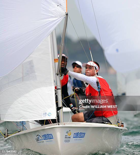 Roger Hudson and Asenathi Jim of South Africa sail in the Men's 470 class at the ISAF Sailing World Cup event in Melbourne on December 7, 2012. AFP...