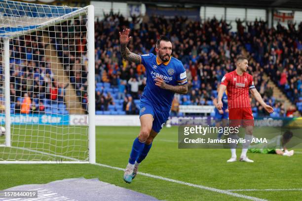 Ryan Bowman of Shrewsbury Town celebrates after scoring a goal to make it 1-0 during the Sky Bet League One match between Shrewsbury Town and...