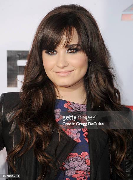 Actress/singer Demi Lovato arrives at FOX's "The X Factor" viewing party at Mixology101 & Planet Dailies on December 6, 2012 in Los Angeles,...