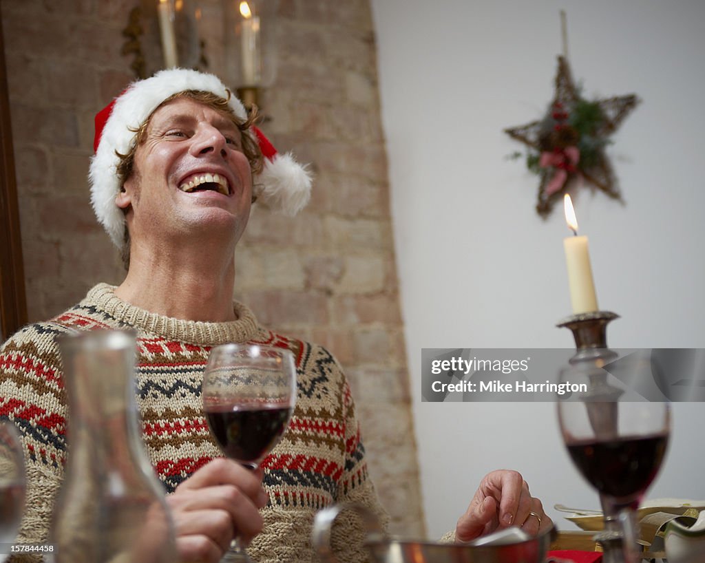 Man enjoying Christmas dinner.