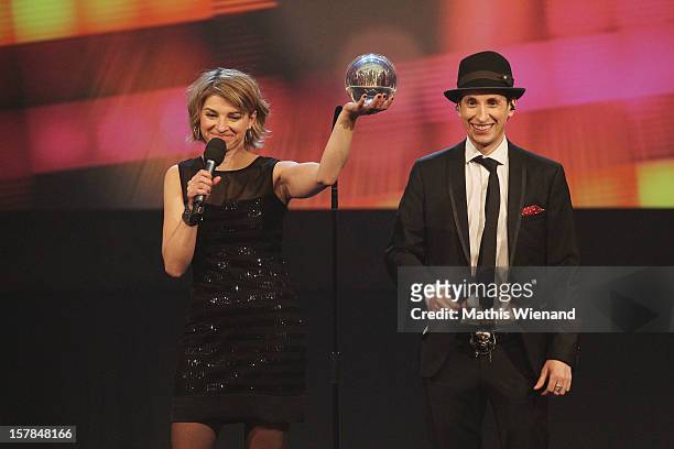 Sabine Heinrich and Chris Guse attend the '1Live Krone' at Jahrhunderthalle on December 6, 2012 in Bochum, Germany.